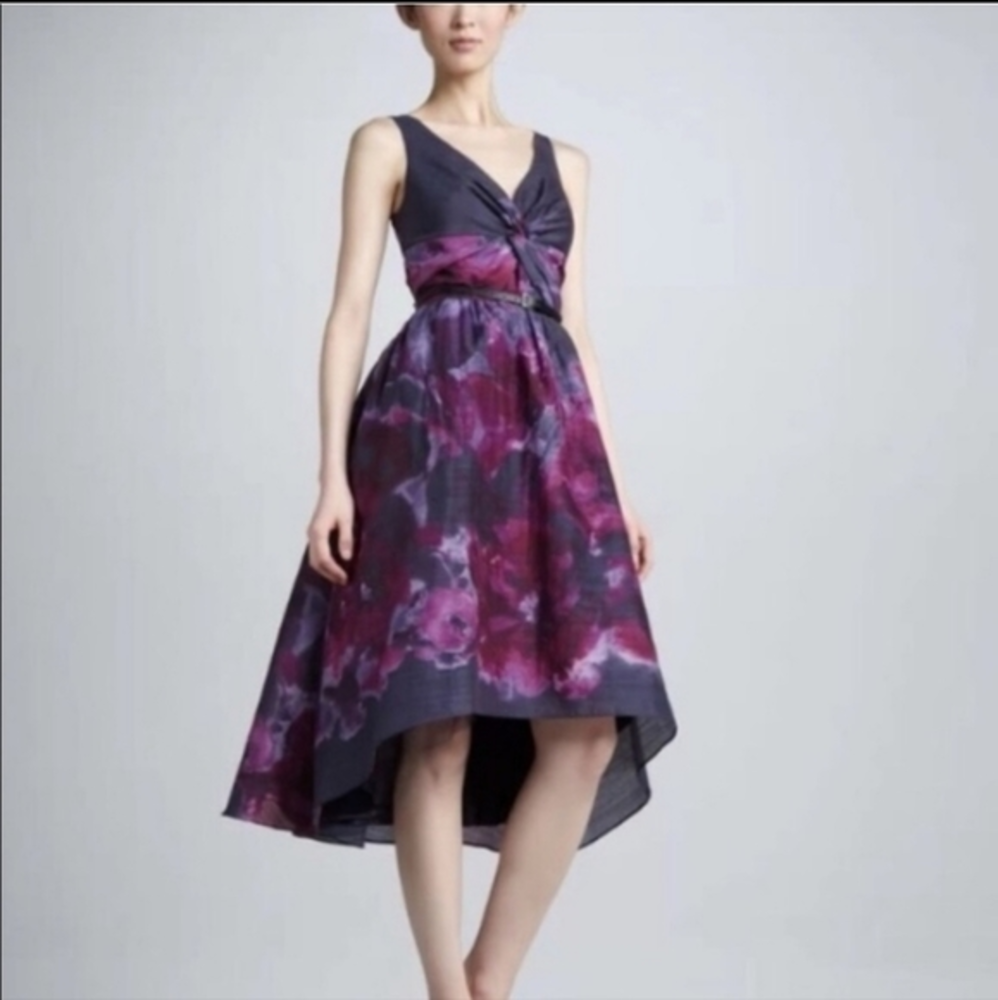 Neiman Marcus Lela Rose Purple Watercolor Dress
